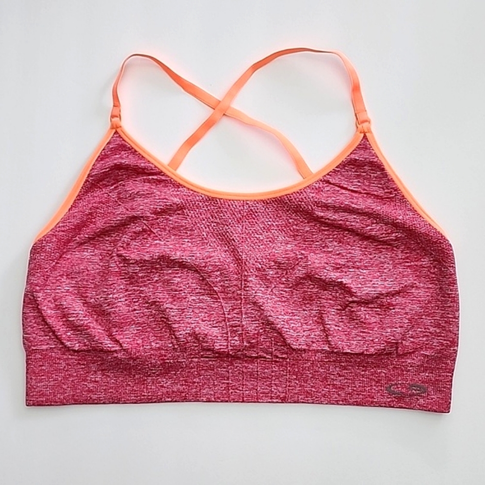 Champion Light Support Criss Cross Sports Bra Heathered Pink Orange 2XL
